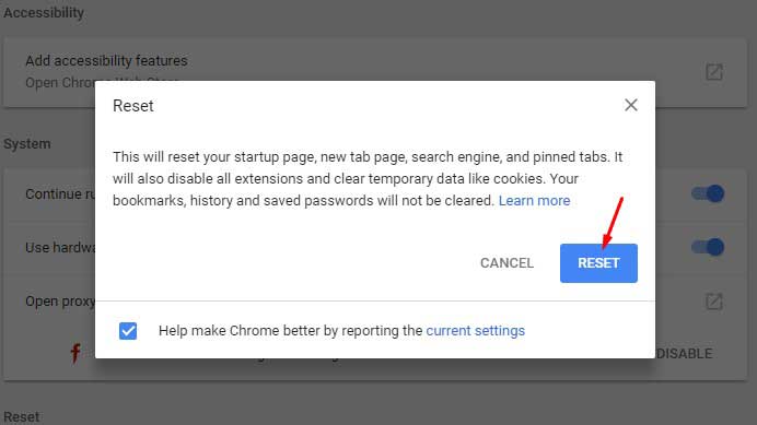 Reset Google Chrome 3