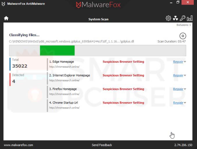 ChromeSearch.online Detection