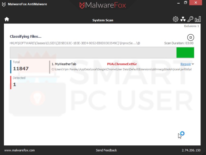MyWeatherTab Extension Detection