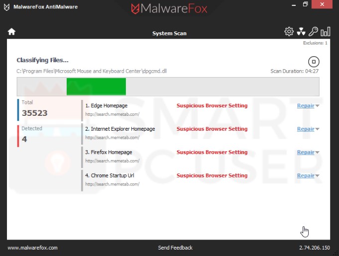 Search.memetab.com Scan Result