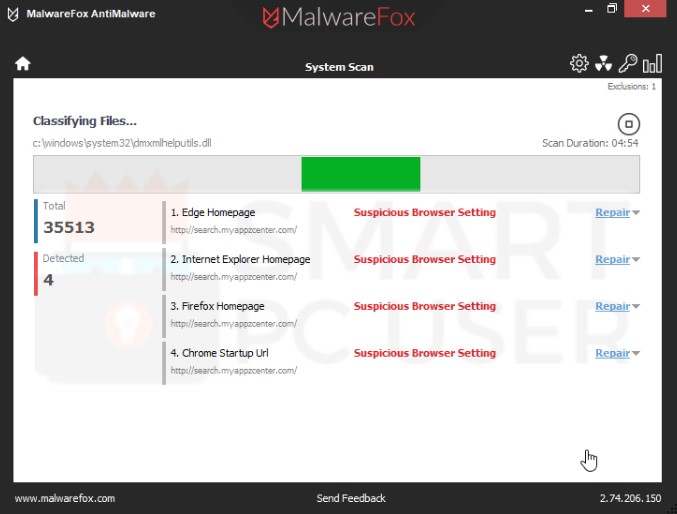 Search.myappzcenter.com Detection