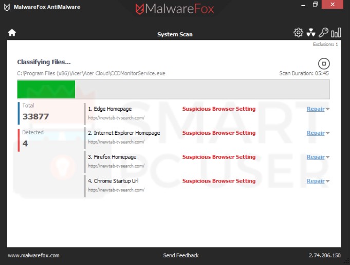 Newtab-tvsearch.com Detection