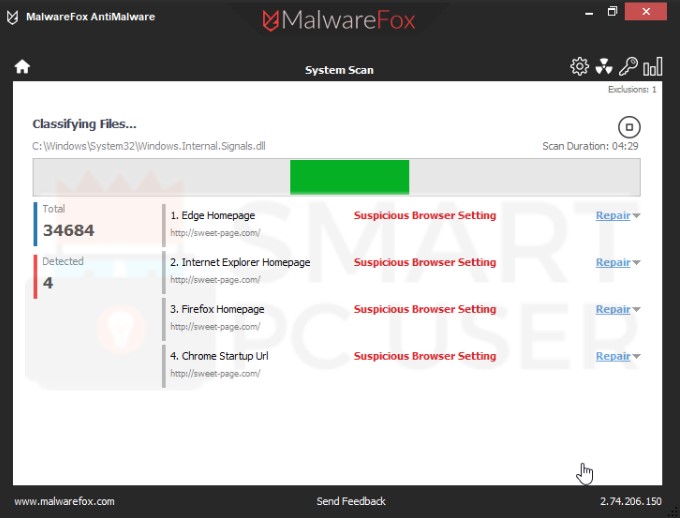 Sweet-page.com Detection