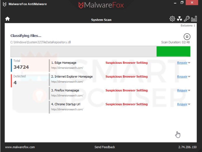 Dimensionsearch.com Scan Results