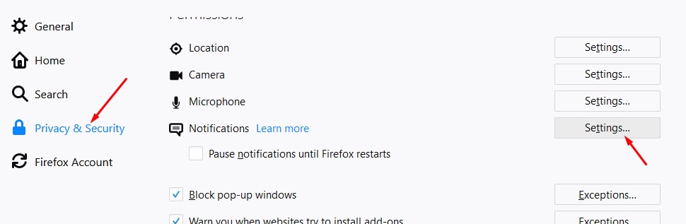 Disable Notification on Mozilla Firefox 2