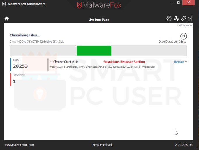 Searchbaron.com Redirect Scan Results