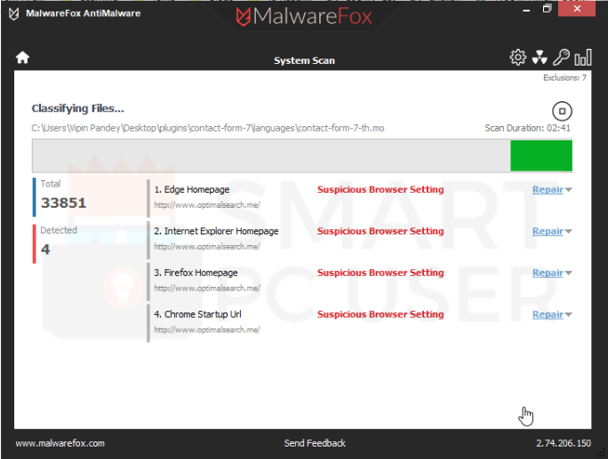Optimalsearch.me Scan Result