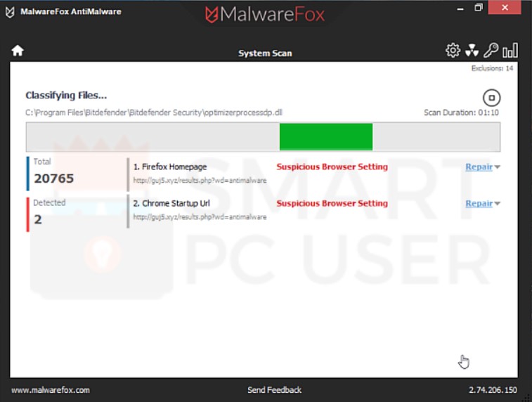 Guj5.xyz Hijacker Scan Results