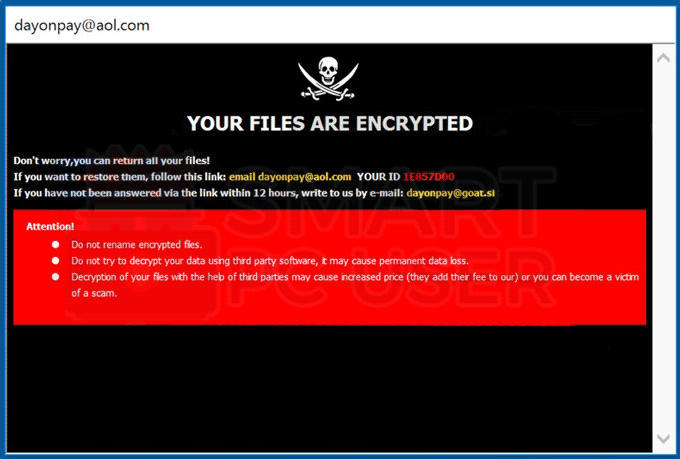 DOP ransomware ransom note