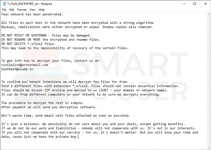 sfile2 ransomware ransom note