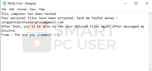 Zorgo ransomware ransom note