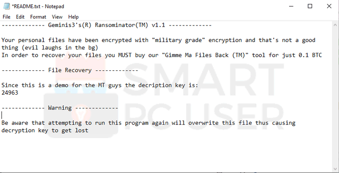 Geminis ransomware ransom note
