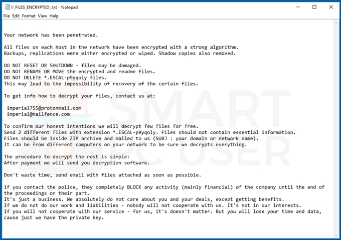 Delete ESCAL Ransomware